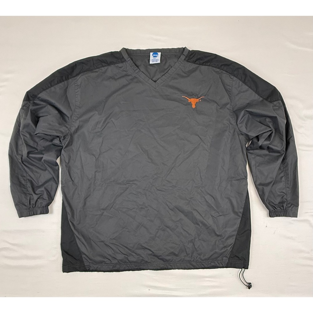 NCAA‎ Texas Longhorns Pullover Windbreaker Mens L Grey Black V-Neck Mesh Lined